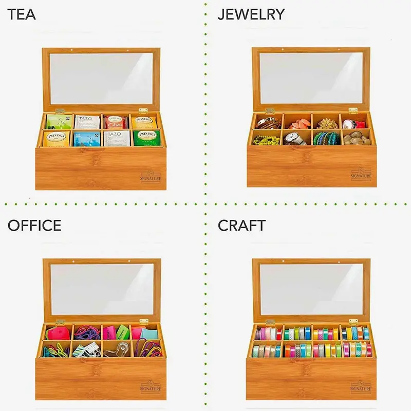 أنماط مختلفة من صناديق الشاي الخشبية تدعم 8 أقسام خشبية مخصصة مع غطاء صندوق شاي خشبي 6 أقسام