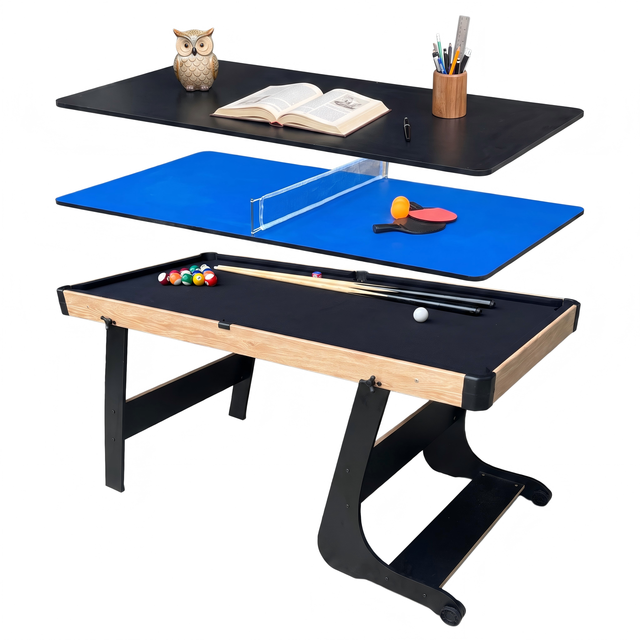 Wholesale 4ft 3-in-1combo Folding Multi Game Table Includes Snooker, Tennis, Study Desk, OEM ODM Support, with Wheels