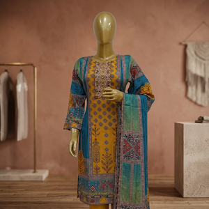 Bohemian Embroidered Patchwork <b>Kurti</b> With Three Quarter Sleeves O-neck Loose Fit Cotton Blend Casual Dress For Daily Wear - Product Image 3