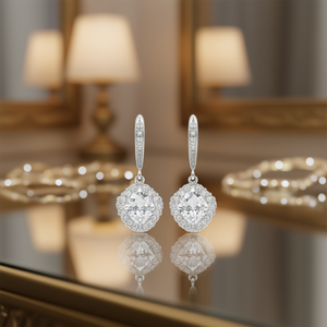 Boucles d'oreilles en or blanc E329, cristaux en strass sertis dans un cadre, bijoux de mariage classiques pour femmes - Product Image 2