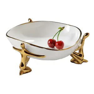 Irregular cerâmica vintage cerâmica ouro placa 6.25 polegada sobremesa prato fruta prato ouro servindo prato para decoração