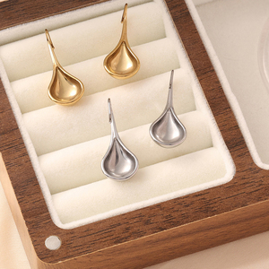 316L Teardrop Gold PVD Plated Stainless Steel Stud <b>Earrings</b> | Unisex Minimalist Lightweight Design | ZIRCON Waterproof - Product Image 2