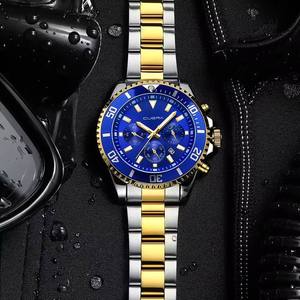 Montre-bracelet pour homme <span class=keywords><strong>CUENA</strong></span> 6003, calendrier de date, bracelet en acier inoxydable doré, cadran 12/24 heures, aiguilles lumineuses, cadran vert - Product Image 3
