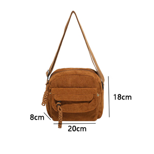 Borsa a Tracolla in Velluto a Coste Tinta Unita da Donna, Borsa a Spalla Casual Portatile alla Moda per Studentesse - Product Image 4