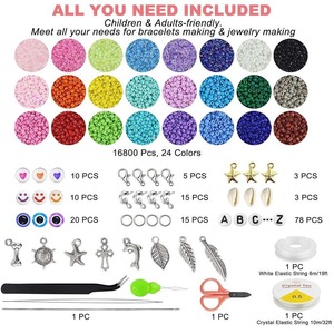<span class=keywords><strong>Kit</strong></span> de fabrication de bracelets en céramique très prisé : perles, breloques lettres, perles de rocaille, fil élastique pour la création de bijoux, DIY pour enfants - Product Image 2