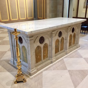 Mesa de <span class=keywords><strong>Altar</strong></span> Religiosa de Mármol Blanco Antiguo para <span class=keywords><strong>Iglesia</strong></span>, Diseño de Fabricante - Product Image 1