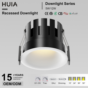 Downlights LED en aluminium commerciaux modernes 3000K ETL 12W sans scintillement, CRI 92 élevé, encastrés, anti-éblouissement pour hôtel - Product Image 1