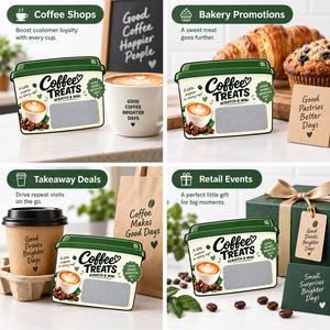 Free Design Instant Prize Digital Printing Die Cut Custom Shape Coffee Store Game Reward <b>Scratch</b> Off Cards - Product Image 5