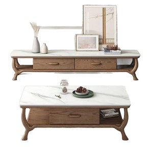 Nordic Solid Wood Coffee <b>Table</b> And Tv Cabinet Combination Modern Minimalist Style With Stone Top Storage Living Room <b>Set</b> - Product Image 5