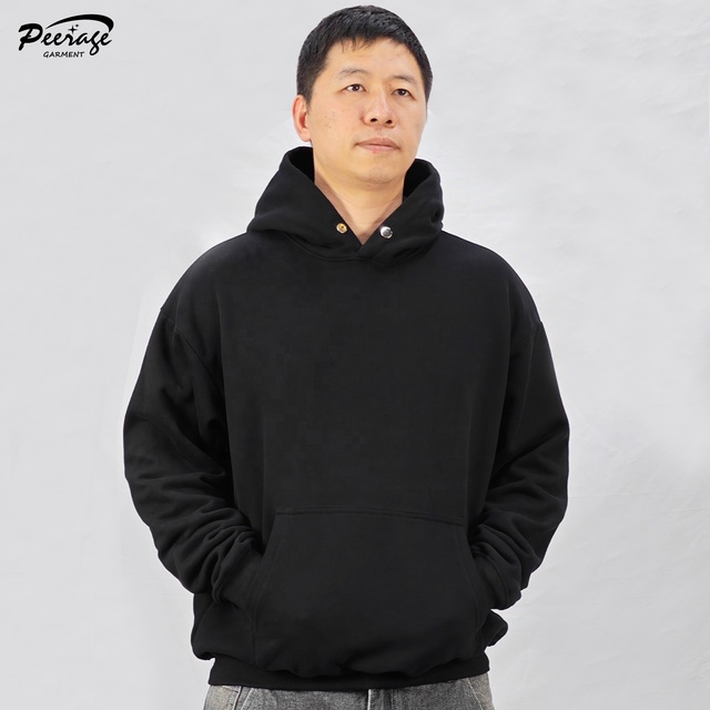 Manufacturer Custom Men's Streetwear Blank Black Oversized 400 500 Gsm Heavyweight 100% Cotton French Terry Boxy Hoodie for Men