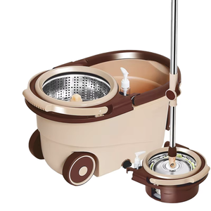Ensemble serpillière rotative et seau 15L avec poignée télescopique en acier inoxydable, roues grandes et pivotantes à 180°, microfibre à séchage rapide et manche télescopique portable - Product Image 1