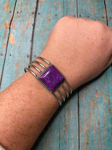 HANDCRAFTED PURPLE KINGMAN TURQUOISE & <b>STERLING</b> <b>SILVER</b> <b>CUFF</b> Adjustable - Product Image 2