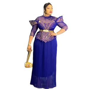2026 New African Plus Size Breathable Spandex <b>Rhinestone</b> Pleated Evening Gown Regular Sleeve High Waist <b>Dress</b> Women Modest - Product Image 1