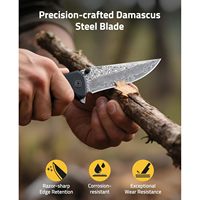 Couteau de poche Cvlife Damascus 3,26 pouces, couteau pliant EDC avec ouverture à l'aide d'un flipper, pour le bushcraft, le camping, la randonnée et la pêche