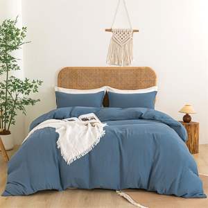 Housse <span class=keywords><strong>de</strong></span> couette en <span class=keywords><strong>gaze</strong></span> double couche en <span class=keywords><strong>coton</strong></span> pur <span class=keywords><strong>de</strong></span> couleur unie sur mesure, ensemble <span class=keywords><strong>de</strong></span> literie 3 pièces, respirant, taies d'<span class=keywords><strong>oreiller</strong></span> - Product Image 3