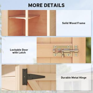 Abri de jardin extérieur en bois de sapin avec 2 étagères, toit incliné, assemblage par boulons, armoire à outils compacte pour jardin, patio, garage - Product Image 5