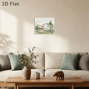 Deer And Fawn Landscape <b>Canvas</b> Wall Art Modern Farmhouse Style Print With Wooden <b>Frame</b> Rectangle Shape For Home Decoration - Product Image 4