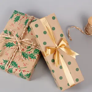 Groothandel Kerst Inpakpapier Bruin Kraft Kerstpapier Rol Cadeau Verpakking Kerstcadeauverpakking