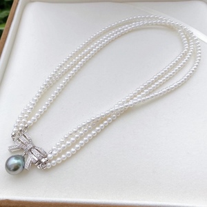 Nouveau produit Collier ras de cou en argent pur avec pendentif en perle noire naturelle de 12-13 mm, vert encre, sans défaut, tournesol classique, polyvalent, fin - Product Image 3