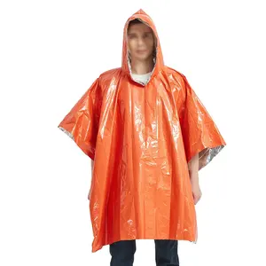 Lightweight Reusable Thermal mylar emergency poncho with Hood for Camping Accessories