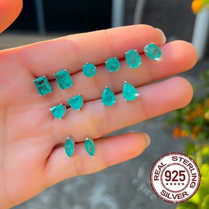 Boucles <span class=keywords><strong>d</strong></span>'oreilles classiques en <span class=keywords><strong>argent</strong></span> sterling S925 imitation tourmaline Paraiba, style brésilien populaire, pour femmes, bijoux fins - Product Image 4