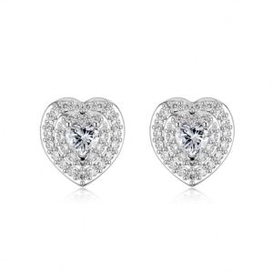 Dylam Luxury Fashion <b>Fine</b> Women Jewelry S925 Silver Rhodium Plated Sparkle Heart Shape 5A Cubic Zirconia Diamond <b>Stud</b> <b>Earrings</b> - Product Image 1