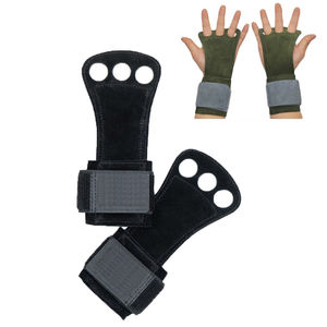 Protection de paume en <span class=keywords><strong>cuir</strong></span> de vachette double couche sans doigts avec logo personnalisé et haltérophilie avec dragonne - Product Image 1