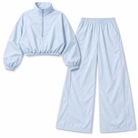 Ensemble deux pièces pour femme, veste courte tissée à col montant et demi-zip et pantalon large, pour l'entraînement en extérieur