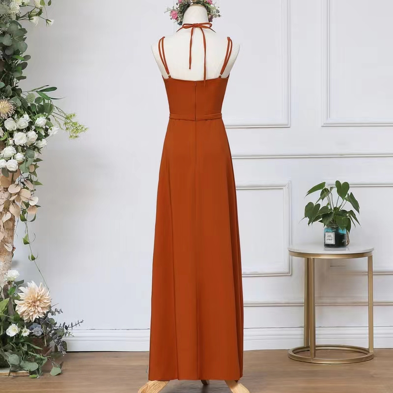 chinese dress ladies Burnt Orange Long Prom Dresses Spaghetti Strap FD2857  Viniodress