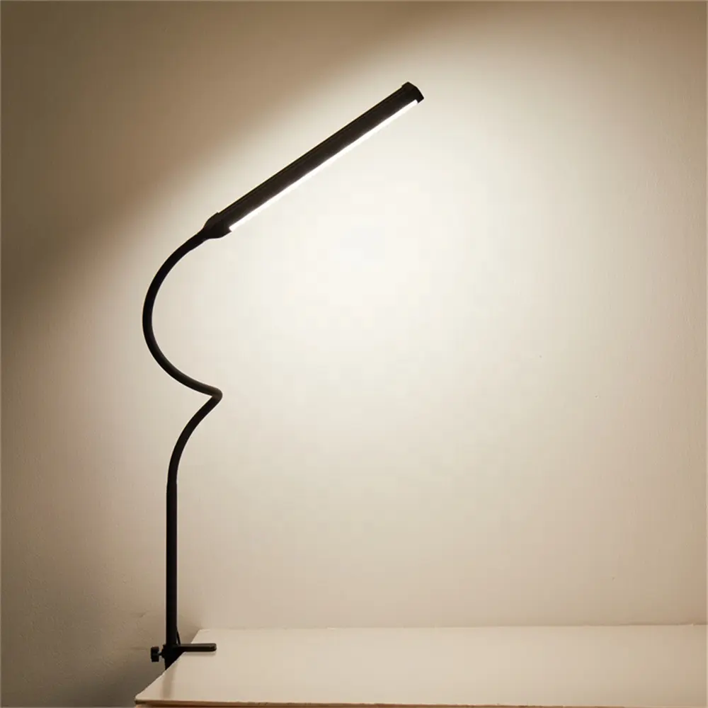 Student flexible gooseneck black metal desk lamp 12W clip-on led desk lamp with long arm