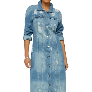 Best Selling Lange Mouwen Effen Kleur Denim Jas Jassen Slim Blauw Spijkerjasje Groothandel Met Botton