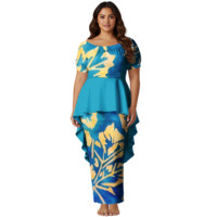 Vestido de Iglesia para la Noche, Estilo Tribal Polinesio, con Cola de Golondrina, Top y Falda, Conjunto de 2 Piezas para Mujer, Estilo Isleño, Puletasi Samoa, Ptaha Puletaha