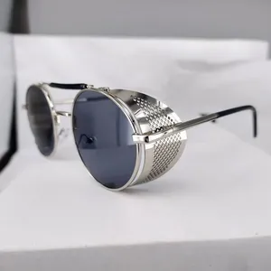 Lunettes de Soleil <span class=keywords><strong>Steampunk</strong></span> Vintage Personnalisées Pare-Brise Punk Lunettes de Soleil Miroir Rond Rétro Alliage Métal Cadre UV400 <span class=keywords><strong>Film</strong></span> - Product Image 6