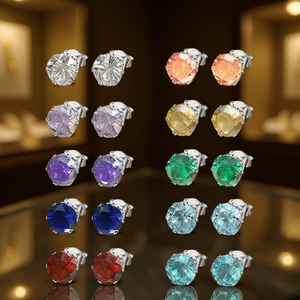 Pendientes de cristal plateados para mujeres y hombres, engaste redondo clásico, uso diario, joyería de moda, color rosa, zinc - Product Image 2