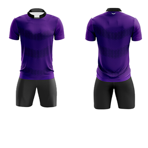 Kits de football personnalisés en gros, imprimés, 100% polyester, col en V, séchage rapide, violet et noir, avec noms et numéros d'équipe - Product Image 2