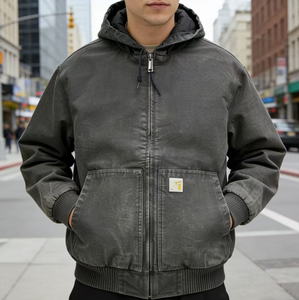 Vêtements de travail pour l'automobile, streetwear personnalisé, unisexe, hiver, en toile épaisse lavée, doublé, style vintage, avec fermeture éclair, pour charpentier, pour hommes, avec LOGO - Product Image 1