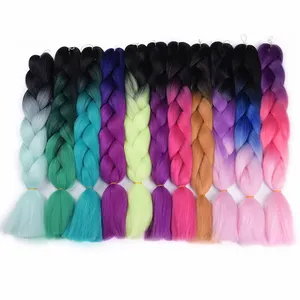 Wholesale 24inches 100g High Quality Crochet Hair Synthetic Soft Braiding Hair Ombre Black Blue Braid Jumbo Crochet Braids