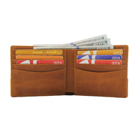 Dompet Kulit Asli Crazy Horse Berkualitas Tinggi, Dompet Kanvas Campuran Santai untuk Pria, Anti RFID