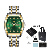 Montres Gohuos 8814 de luxe pour hommes, cadran tonneau, bracelet en acier inoxydable / ceinture en cuir, quartz, style business, affichage du calendrier