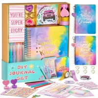 Kit de journal DIY pour filles, ensemble de papeterie coloré avec carnet à spirale, stylos, autocollants, ruban washi et accessoires