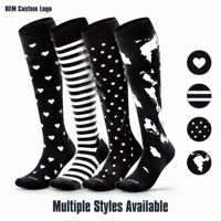 Chaussettes de compression hautes pour hommes et femmes, noires, blanches, à pois, rayées, à motifs de cœurs, chaussettes de compression sportives, conception personnalisée OEM