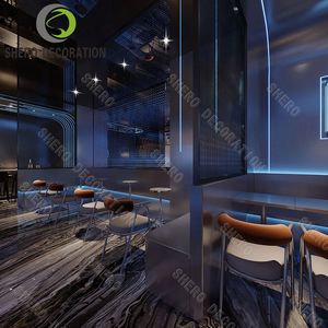 تصميم مخصص لطاولة بار مع خزانة عرض رخامية وكراسي، أثاث للنوادي الليلية والمقاهي والحانات، حل متكامل - Product Image 5