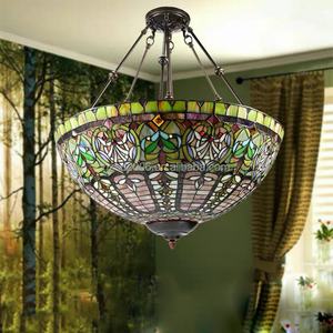 Lampe suspendue en verre Tiffany de style rétro de 24 pouces pour hôtel, villa, KTV, éclairage de lustre - Product Image 4