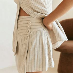 Ensemble jupe et pantalon à rayures hawaïennes de haute qualité, sans manches, boutonné, robe en lin doux personnalisée, ensemble deux pièces - Product Image 5