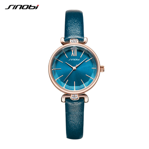 นาฬิกาข้อมือสายหนังหน้าปัดประดับอัญมณีขนาดเล็กสำหรับผู้หญิง - Product Image 2