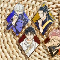 Épinglette en alliage émaillé de personnage d'anime Jujutsu, épinglette de collection de personnage d'anime, design rectangulaire, broche tendance pour vêtements, sacs