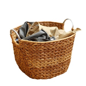 Nordic Style Imitation Rattan Woven Laundry <b>Basket</b> Round Waterproof Household Storage <b>Basket</b> Multifunction Clothing Organizer - Product Image 3
