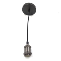 Disque rond de 12 cm + fil tressé de 1 m + tête de lampe rétro E27 noir foncé