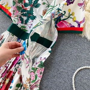 8610 #   Abito Plissettato da Passerella Estiva, Vestito <span class=keywords><strong>Midi</strong></span> da Donna con Maniche Corte, Colletto <span class=keywords><strong>a</strong></span> Camicia, Stampa Floreale, Slim Fit per Feste - Product Image 5