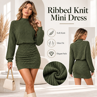 Robe sexy en tricot rayé à col montant et manches longues, style nouveau, moulante, personnalisée en usine pour femmes